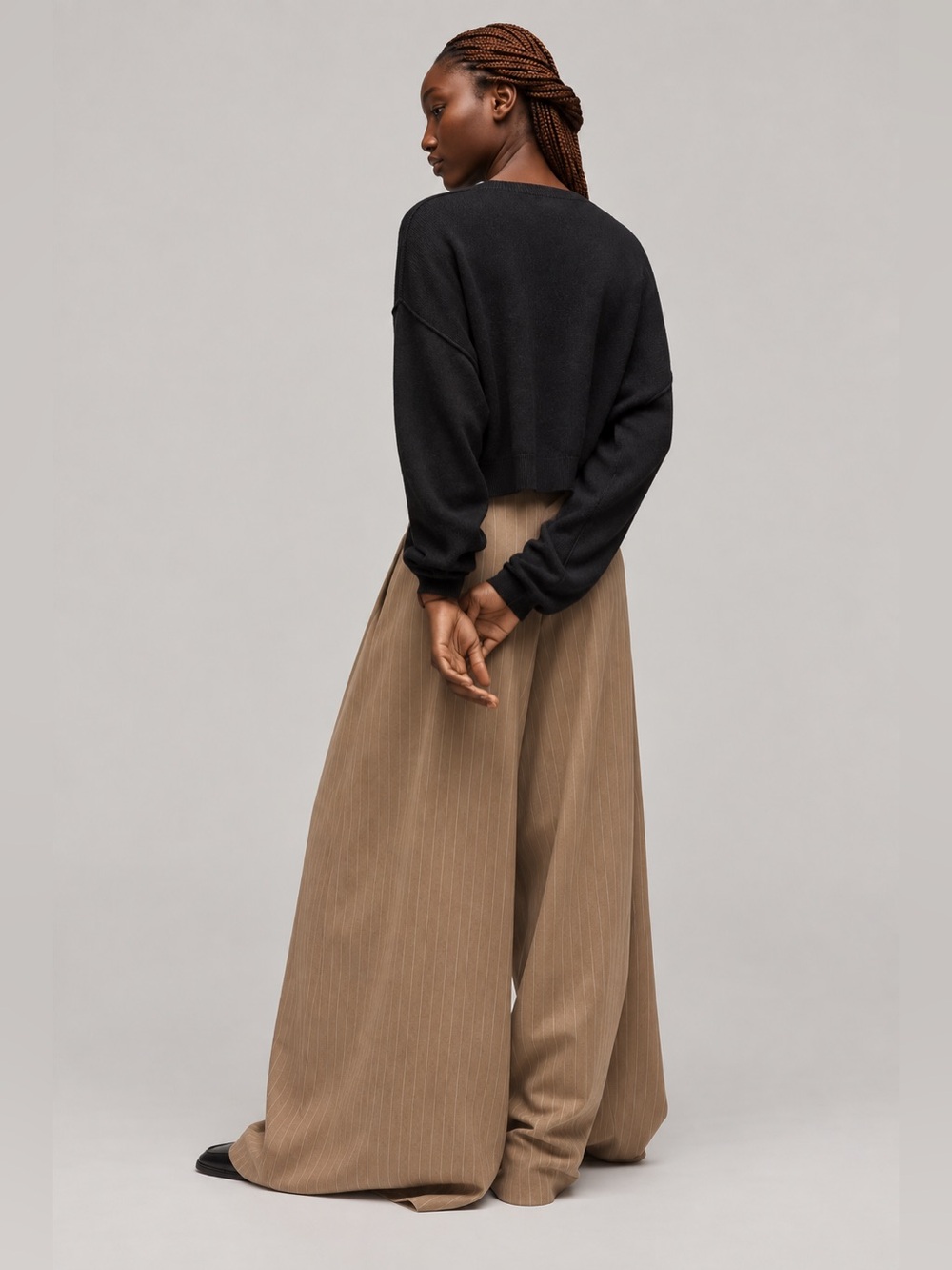 Anthropologie Pilcro Alani Black Cashmere Cropped Crewneck Sweater M